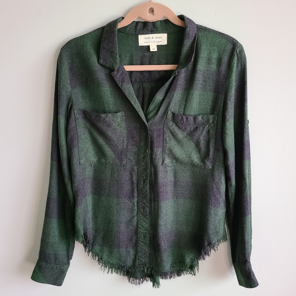 Anthropologie Cloth & Stone Green Plaid Top
